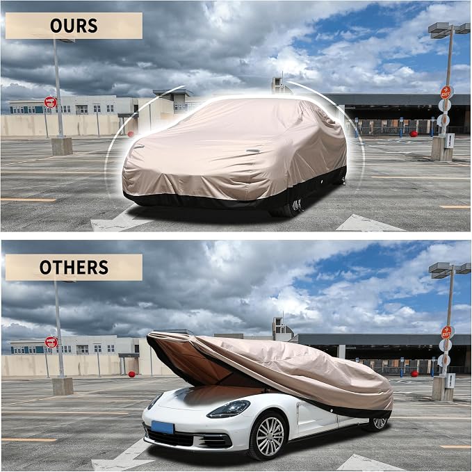 Coverado Car Cover Waterproof All Weather, Outdoor Car Covers with Locking Cable, Full Cover for Coupe Sport Car, Rain Snow UV Protection, Full Exterior Covers Universal Fit Sport Car (167"-172")