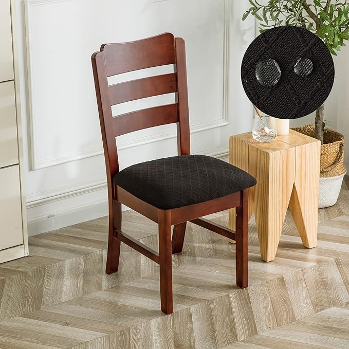 Genina Waterproof Seat Covers for Dining Room Chairs Covers Dining Chair Cover Kitchen Chair Covers (Black, 4 Pcs)