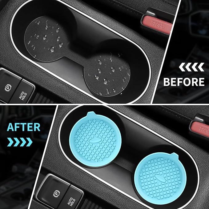 ME.FAN Car Cup Holder Coasters [4 Pack] Silicone Cups Mats, Automotive Universal Non-Slip Recessed Interior Accessories Sky Blue