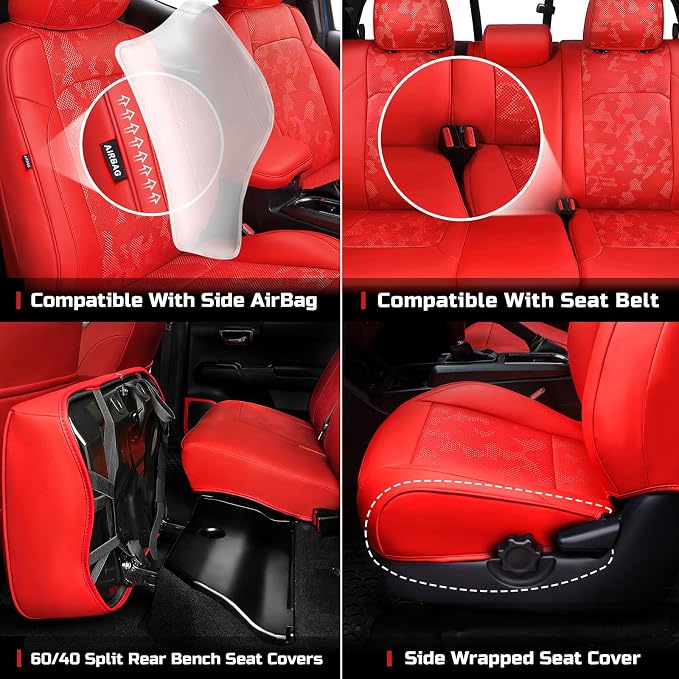 Carlimeki Leather Seat Covers Custom Fit for Tacoma Gen 3rd (2016-2023) | For Double & Crew Cab only - Fits SR, SR5, Limited, TRD Pro, TRD Sport, TRD Off-Road, Trail Special Edition - Fully Covered