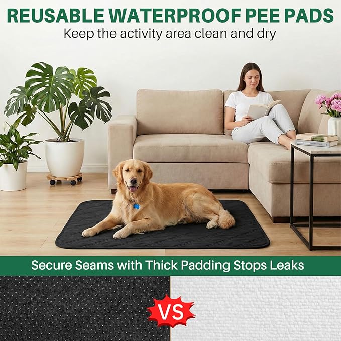 4 Pack Waterproof Chair Pads for Incontinence - Waterproof Seat Protector Pads 22" X 21", Resuable Washable Non-Slip Absorbent Chair Seat - Absorbent for Bed, Seat, Car, Wheelchair & Recliner（Black）