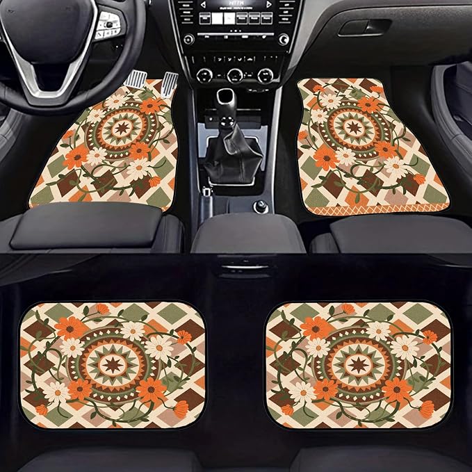 Car Floor Mats Non-Slip Automotive Floor Mats All-Weather Front Rear Car Floor Foot Mat Sets of 4 Pieces Foot Mats Rugs Carpet for Car Trucks SUV Sedans (Orange)