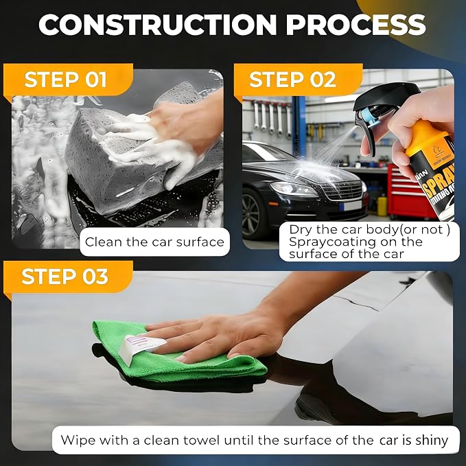 Nano Hydrophobic Ceramic Coating,-300ml Car Coating Spray Kit,Easy-to-Spray Auto Paint Protection,Sponge and towe, Unmatched Shine Car Wax Coating Spray, No Pungent Smell, Quick Detailer Spray Wax