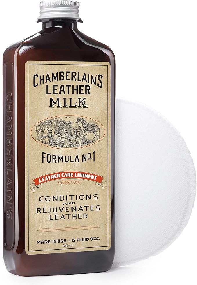 Leather Milk Conditioner and Cleaner for Furniture, Cars, Purses and Handbags. All-Natural, Non-Toxic Conditioner Made in the USA. Leather Care Liniment No. 1. 2 Sizes. Includes Premium Applicator Pad