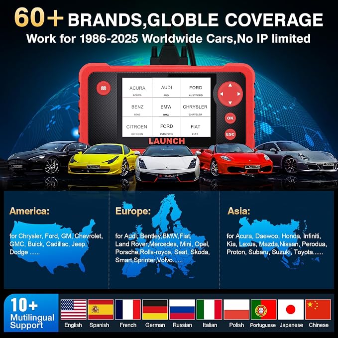 LAUNCH CRP123 V3.0 Elite OBD2 Scanner-2026 New Model Engine/ABS/SRS/Transmission Diagnostic Scan Tool SRS Airbag Code Reader,3 Reset Oil Service/Throttle Relearn/SAS Reset,Lifetime Free Update