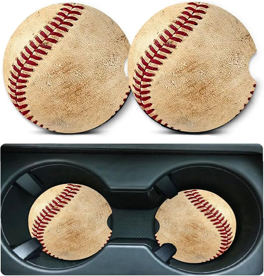 2 Pack Baseball Car Cup Holder Coasters Universal Neoprene Coasters | 2.75" Universal Size Anti Slip Rubber Mat,Auto Cup Holder Decor Accessories for SUV Truck, Baseball Gifts for Women Men Mom