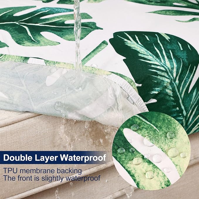 Smiry Waterproof Patio Cushion Covers, Stretch Outdoor Couch Slipcovers Replacement Washable Furniture Protector Sofa Chair Seat Cover for Dogs and Pets (4 Pcs, Green)