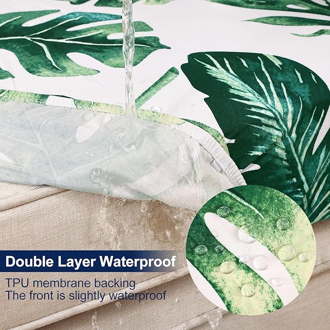 Smiry Waterproof Patio Cushion Covers, Stretch Outdoor Couch Slipcovers Replacement Washable Furniture Protector Sofa Chair Seat Cover for Dogs and Pets (14 Pcs, Green)
