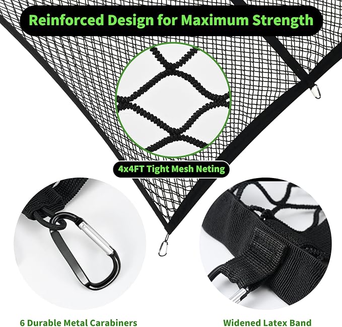 Cargo Net for Pickup Truck Bed, Highly Elastic | Stretchable 4"x4" to 7"x7", Truck Bed Net with 6 Metal Carabiners, Suitable for Daily Light Loads of Trucks, Vans and SUVs
