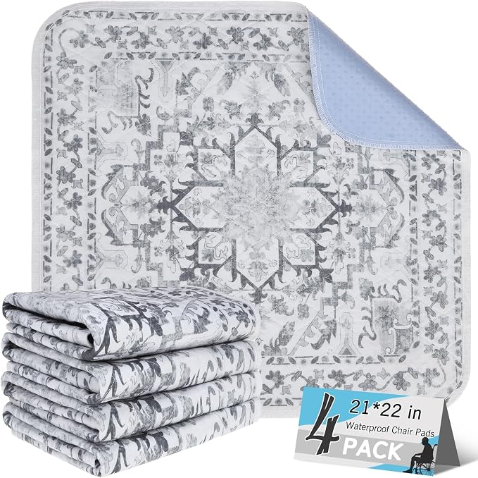 OUTCREATOR® Waterproof Chair Pads for Incontinence 21" x 22" (Pack of 4),Washable Reusable Chair Seat Protector Cover,Non-Slip Absorbent Incontinence Pad for Bed,Car,Wheelchair,Adults,Kids,Pets,Grey