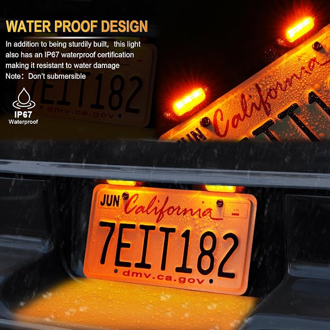 LivTee License Plate LED Light 2PCS, Universal 12V Waterproof Tag Lamp for Car Truck SUV RV Trailer Boat Van, Amber