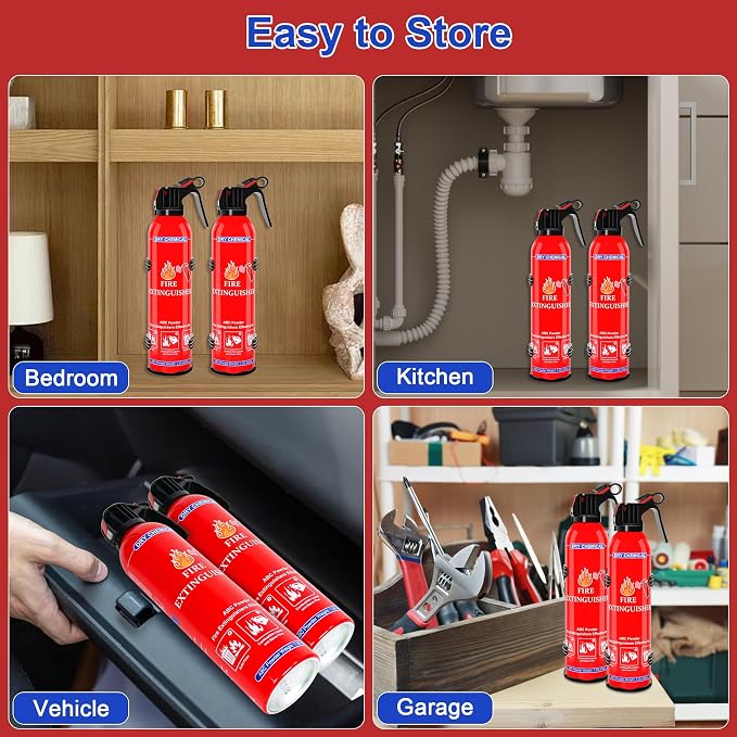 6 Pack ABC Dry Chemical Fire Extinguishers | Portable Dry Powder Fast-Acting Fire Extinguisher with Mount, Suitable for Home, Car, Boat, Truck, Electrical, Grease Fires