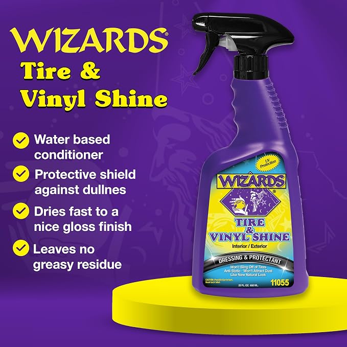 Wizards Tire and Wheel Vinyl Shine - Dressing and Protectant Spray - Professional Automotive Detailing Spray Bottle Refill - Cleans and Protects Tires, Wheels and Trim - 22 oz (Pack of 2)