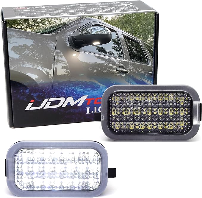 iJDMTOY White 18-SMD Full LED Under Side Mirror Puddle Lights Compatible With 2007-2014 Chevrolet Avalanche Silverado Suburban/Tahoe, GMC Sierra Yukon, Cadillac Escalade, etc