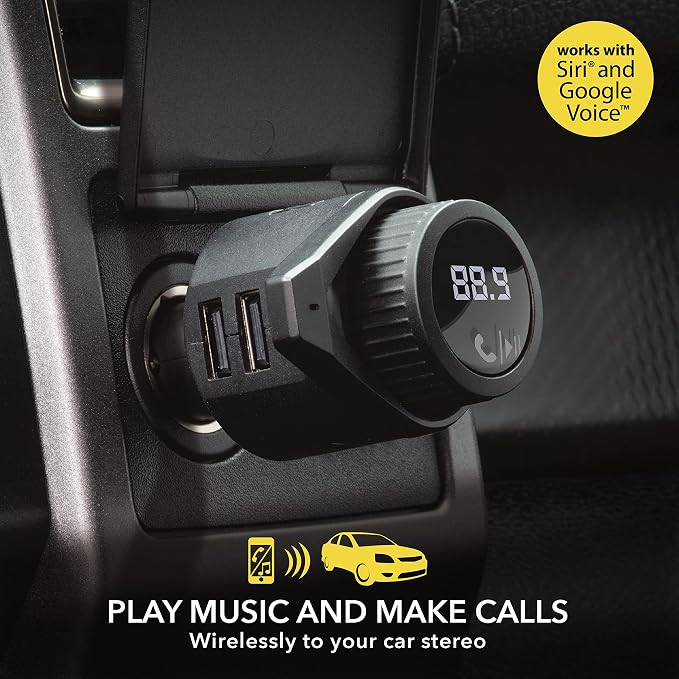Scosche BTFM5 Bluetooth Hands-Free Car Kit with Digital FM Transmitter and Dual 12W USB Charging Ports For Vehicles