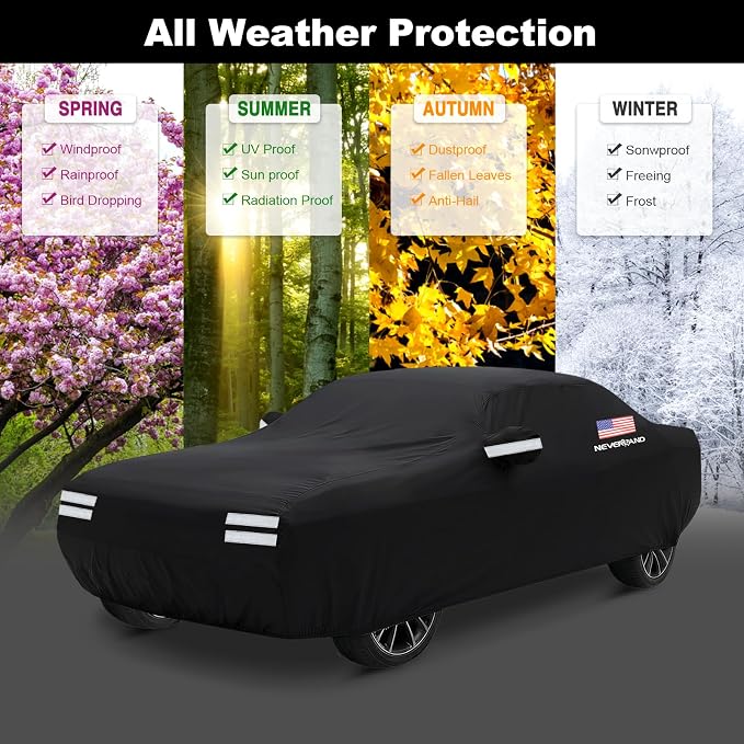 Car Cover Compatible with Dodge Challenger, Full Car Covers Waterproof All Weather Dustproof, Snowproof, UV Protection Car Covers for Automobiles Universal Fit Dodge Challenger