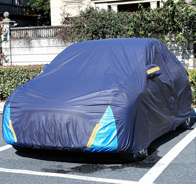 Car Cover Waterproof All Weather, 6 Layers Outdoor Full Exterior Cover Rain Sun UV Snowproof Protection with Zipper Cotton, Mirror Pocket for Ford Mustang