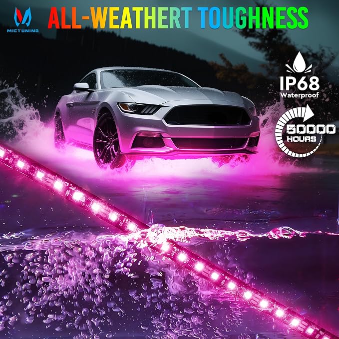 MICTUNING N8 RGBW Aluminum LED Car Underglow Light Kit, Two LED Strip 24 Inch, Can be Expanded