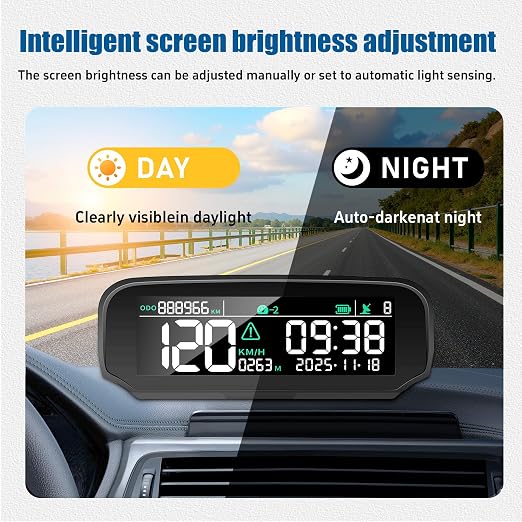 X100 GPS Digital Speedometer MPH for Cars LCD Screen Odometer Withe Overspeed Alarm and Time Altitude Temperature Total Mileage Display, Vibration Wake-Up, Auto-Brightness Adjustment
