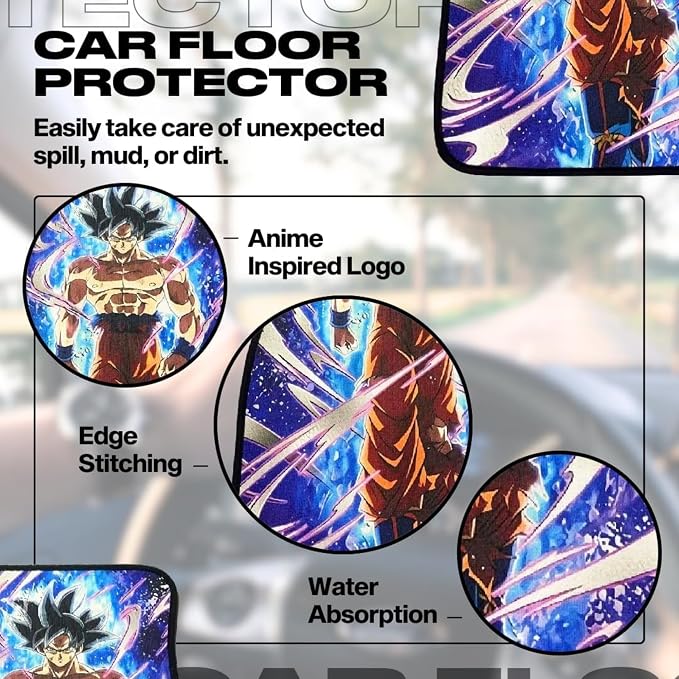 Anime Car Carpet Mat Set of 2 Front, Gkko Sayyan Design Automotive Accessories Interior All Weather Floor Mats Decor with Non Slip Black Anti Skid Backing