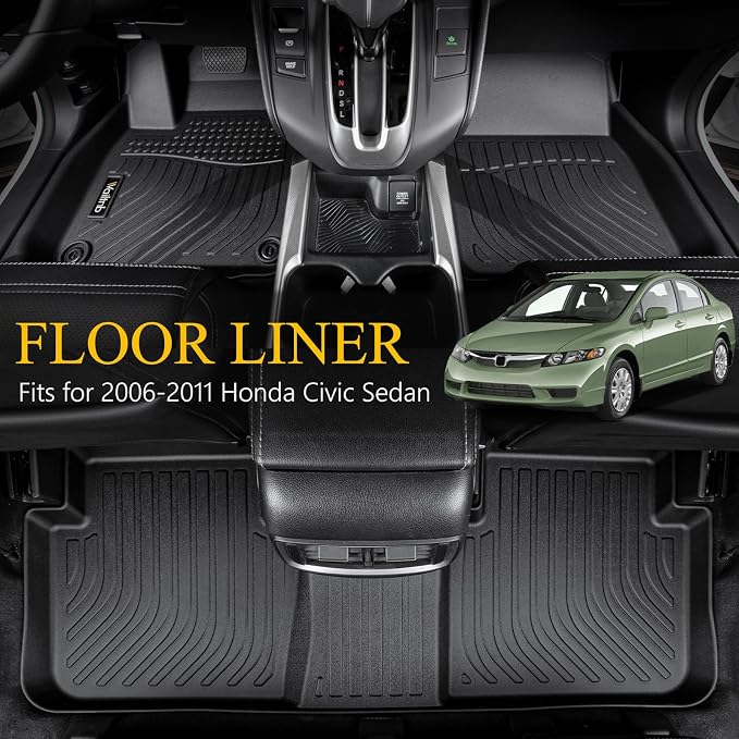 Wailtnb-for Honda Civic Sedan 2006-2011 4-Door (Not for Coupe & Hybrid) Floor Mat Cargo Liner All Weather Floor Liner Car Mat for Honda Civic Custom Fit Automotive Full Set Accessories