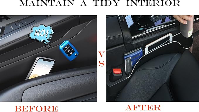 Upgraded Car Side Seat Gap Filler Dual Slot Organizer with Phone Cup Holder(2, black)