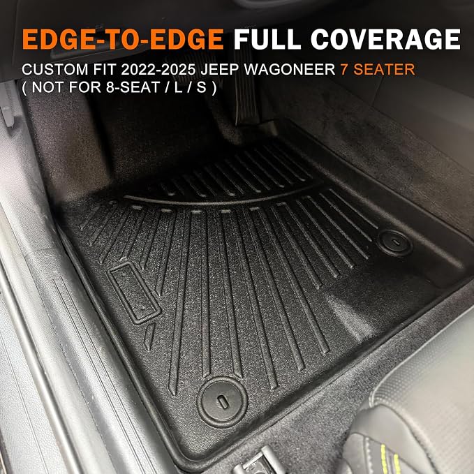 KUST Floor Mats for 2022-2025 Jeep Wagoneer Accessories (7 Seater Only), All Weather Floor Lines & Rear Trunk Mat, TPE Rubber, Raised Edge, Extended Lip (Not for 8-Seat/L/S)