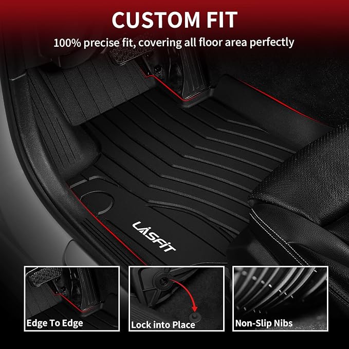 LASFIT Floor Mats for Mercedes Benz C Class 2015-2021 C300 /C400 /C350e /C43 AMG /C63 AMG/ C63 AMG S (Fit Sedan, Not Fit Coupe & Cabriolet), All Weather TPE Car Mats for C Class, 1st & 2nd Row Mats