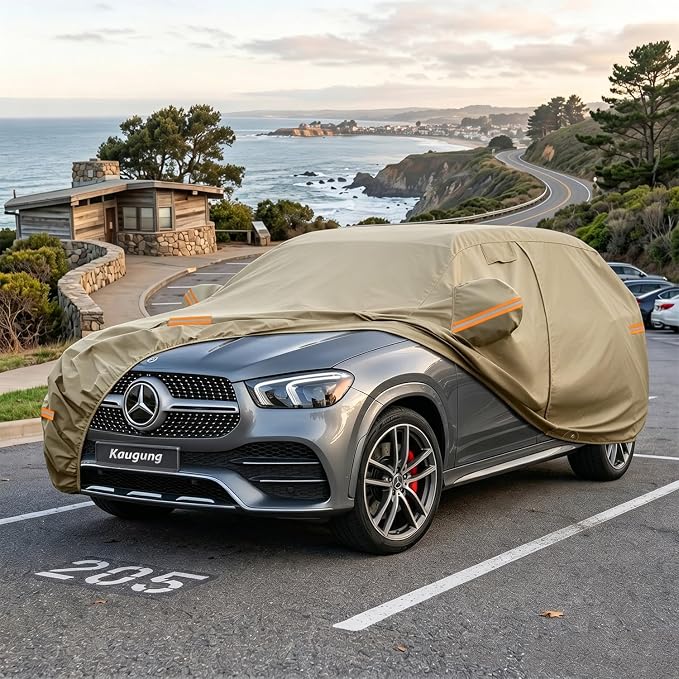 Kaugung Custom Fit Car Cover for Mercedes Benz GLE GLE350 GLE400 GLE450 GLE43 GLE53 GLE63 (2015-2026), Heavy Duty All Weather Waterproof Outdoor Cover with Driver Door Zipper, Mirror Pockets & Vents