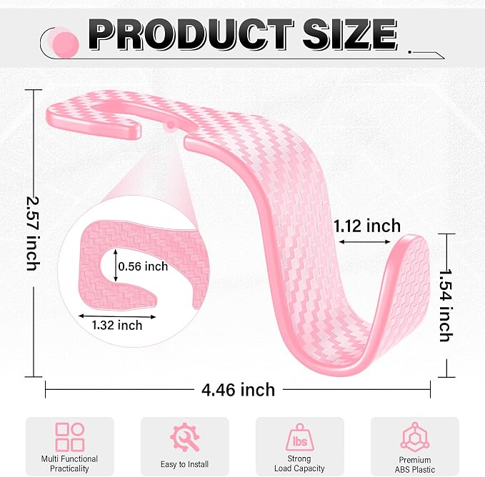 SINGARO Universal 4 Pack Car Seat Headrest Purse Hook, Carbon Fiber Back Seat Hook Storage Organizer Hanger for Purse Handbag Coat, Car Interior Accessories(Pink)