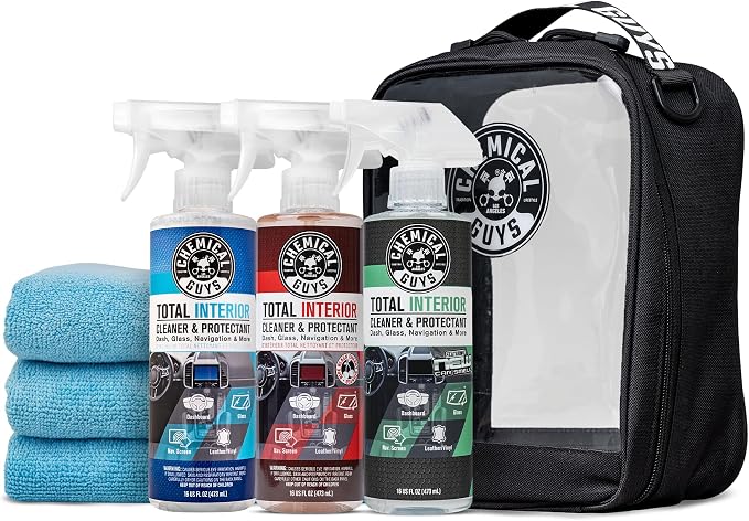Chemical Guys Total Interior Cleaner Variety Kit With Storage Bag | 3 Scents, Fresh, New Car, & Black Cherry Scents, 3 Microfiber Towels, & Giftable Car Care Bag