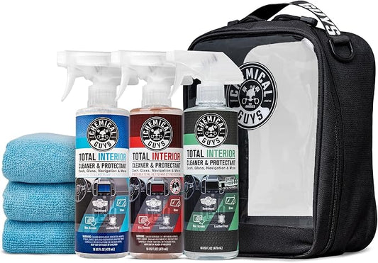 Chemical Guys Total Interior Cleaner Variety Kit With Storage Bag | 3 Scents, Fresh, New Car, & Black Cherry Scents, 3 Microfiber Towels, & Giftable Car Care Bag