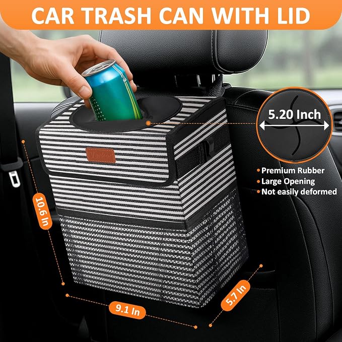 Vankor Car Trash Can for Car Cute, Bag Bin Hanging Waterproof Automotive Garbage Cans Leak Proof Vehicle Trash Can Stripe