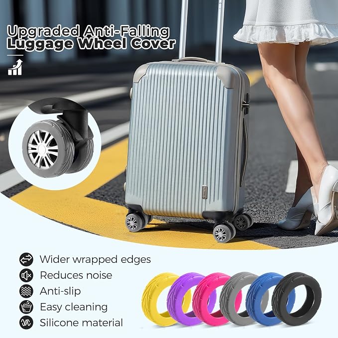 8Pcs Upgrade Luggage Wheel Covers, Travel Accessories (Grey) | Wear-resistant & anti-noise silicone covers. Fits 2-2.4" wheels. Protects suitcase wheels. Travel essential for suitcases