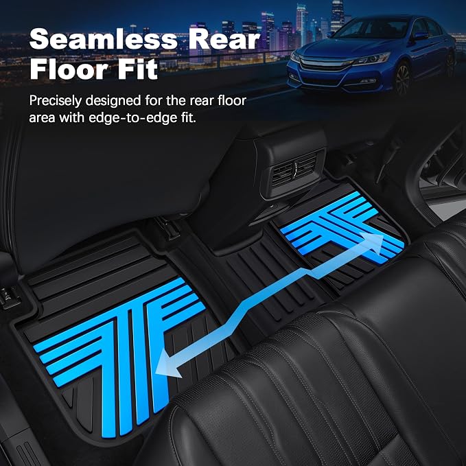 Floor Mats Fit for Honda Accord Sedan 2017 2016 2015 2014 2013, All Weather Rubber Custom Fit Anti-Slip Car Floor Liner, 1st & 2nd Row, Black & Blue (Not for Coupe)