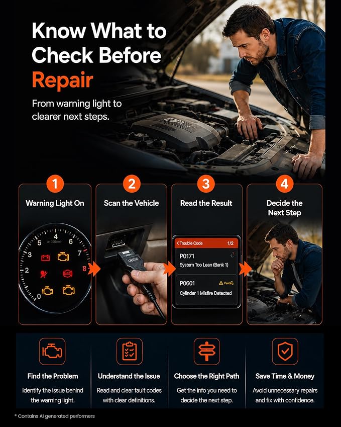 ANCEL DS100 OBD2 Scanner Diagnostic Tool, 4 System Car Code Reader for Engine ABS SRS Transmission, 7 Reset Functions, 5” Touchscreen, AutoVIN, Live Data, I/M Readiness for DIY Car Owners