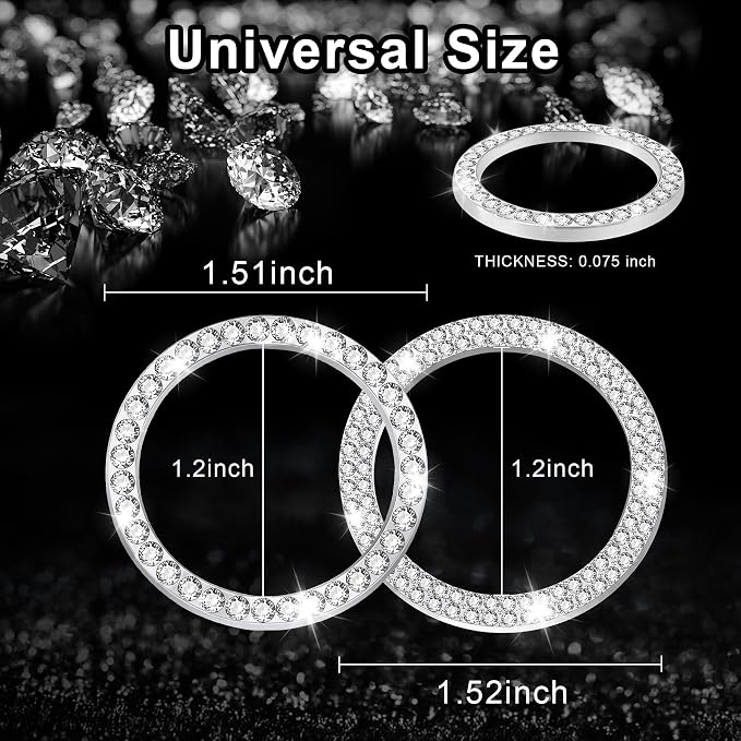 LivTee 2 PCS Crystal Combinatorial Rhinestone Engine Start Decoration Ring, Push to Start Button Cover, White