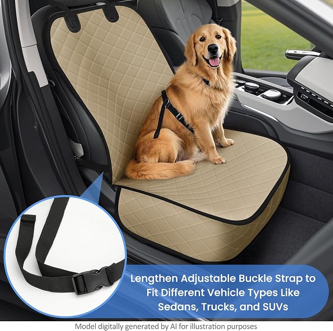 ELONGRIVER Dog Car Seat Covers, Waterproof Front Seat Cover for Dogs, Scratch-Proof, Nonslip Pet Passenger Seat Cover Protector, Universal Fit for Cars Trucks SUVs, Standard Size, Khaki