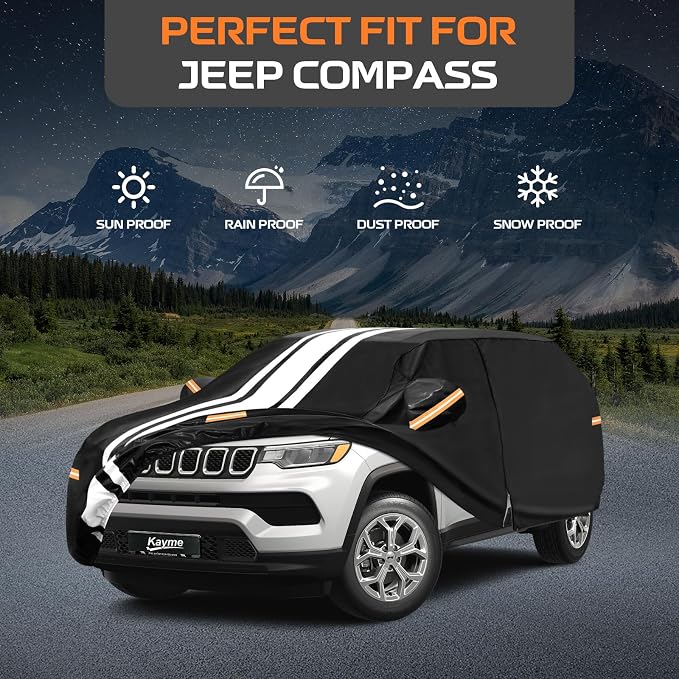 Kayme Heavy Duty Car Cover Custom Fit for Jeep Compass (2006-2026) Waterproof All Weather for Automobiles, Gift with Tape/Towel, Outdoor Full Exterior Cover Rain Snow Sun UV Protection.