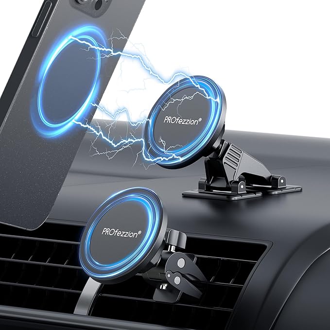 PROfezzion 2-Pack for MagSafe Mount Holder Fits Car Vent Dashboard & Office | Strong 3M Adhesive, Stable Vent Clip, Powerful Magnets Compatible with MagSafe for iPhone 17 - 12 Pro Max & All Phones