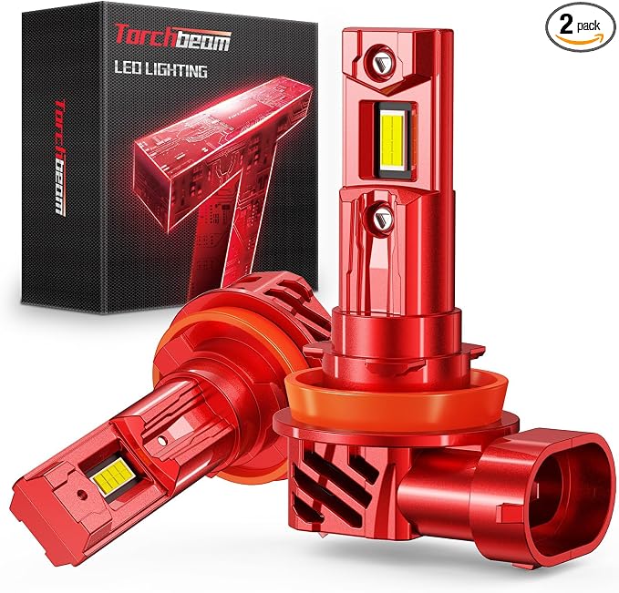 Torchbeam H11 Bulbs Kit,45000 LM, 800% Superior Brighter H11/H8/H9 Fog Bulbs, [Build-in Canbus Decoder] 6500K Cool White Light with Fan, Plug and Play, Pack of 2