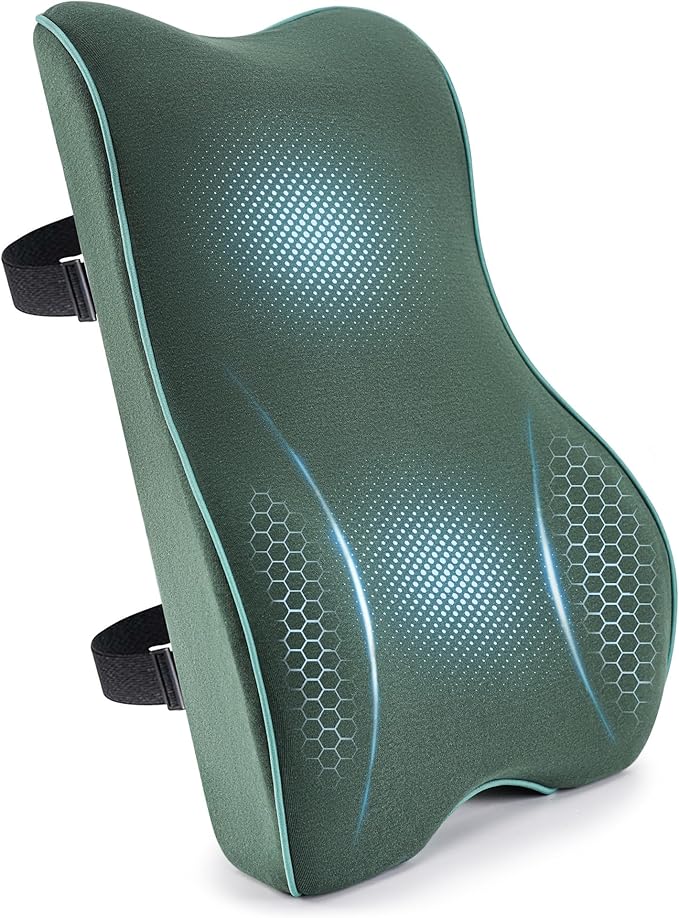 Soft Comfortable Memory Lumbar Support Pillow Back Cushion for Office Chair | Built-In Adjustable Straps Secure Reduce Back Soreness Pressure Distribution Breathable Premium Fabric Long-lasting Support