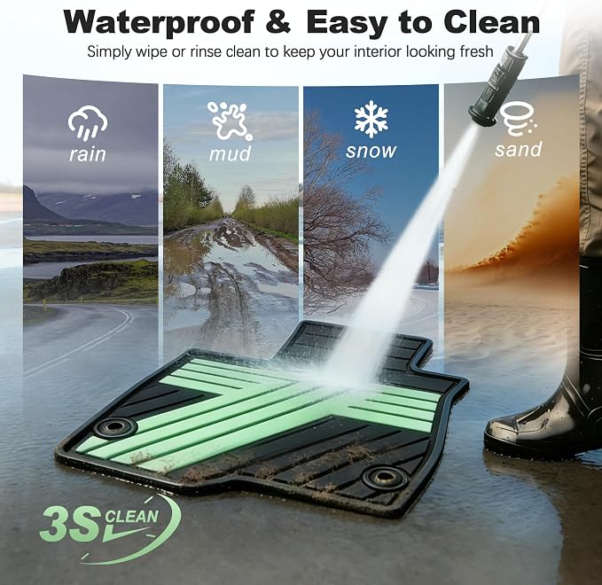 Rubber Floor Mats for Honda CR-V 2026 2025 2024 2023 (Gasoline & Hybrid) | All Weather Custom Fit Heavy Duty Car Mats for CRV, 1st & 2nd Row, Black & Green