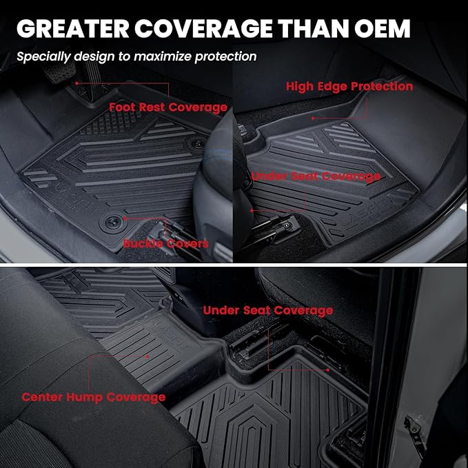 LASFIT Floor Mats for Toyota RAV4 2026 PHEV Plug-in Hybrid TPE All Weather | Not Fit Hybrid Custom Fit Floor Liner 1st & 2nd Row Car Automotive Accessories Black