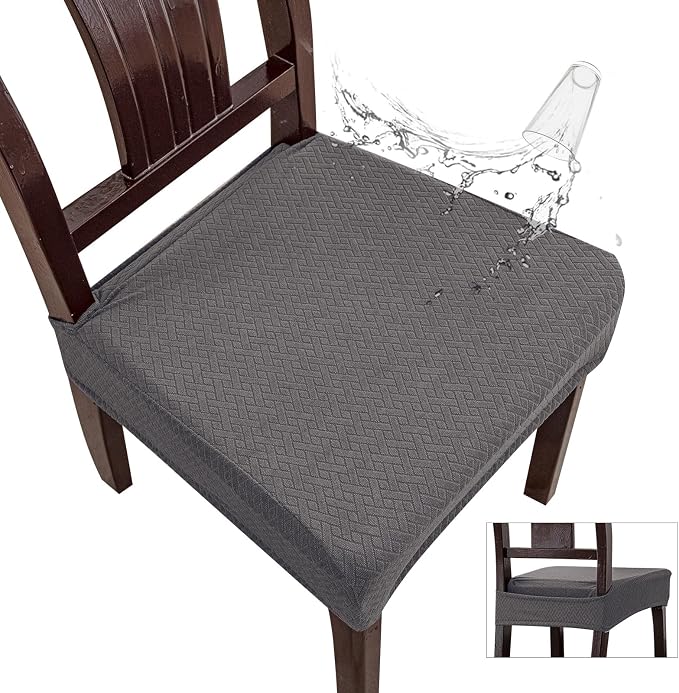 Genina Waterproof Seat Covers for Dining Room Chair Covers Waterproof Dining Chair Covers (4 PCS-Rear-Covered, Grey)