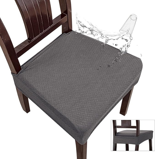 Genina Waterproof Seat Covers for Dining Room Chair Covers Set of 8, Stretch Jacquard Kitchen Parson Chair Slipcover Protector