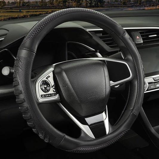Anti-Slip Silicone Steering Wheel Cover Great Grip with 3D Honeycomb | Heavy-duty Microfiber Leather Sporty Design, Universal 14.5 inch - 15 inch, Black with Purple
