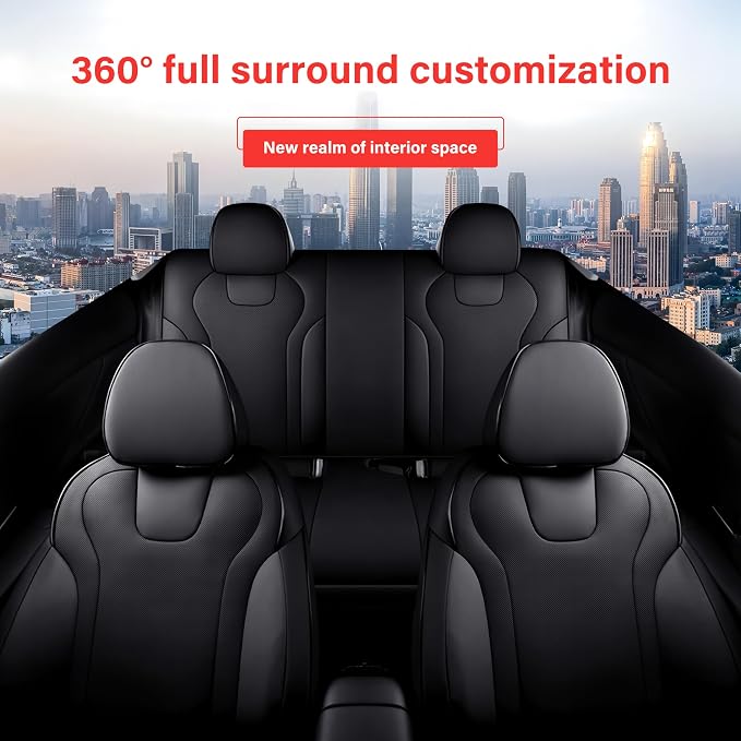 AOMSAZTO Seat Covers for Hyundai Elantra 2021 2022 2023 2024 2025 2026 | SE SEL/SEL Sport & 2021-2026 Hybrid Blue Customized Faux Leather Car Seat Cover-Full Set Black