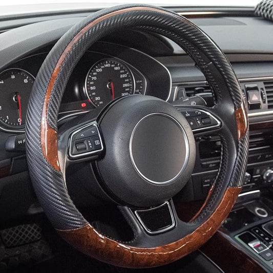 Wood Grain Steering Wheel Cover Black Universal Microfiber Leather, Suitable for 14 1/2-15 inch Comfortable Anti-Slip, Good Breathable and Odorless Car Steering Wheel Cover