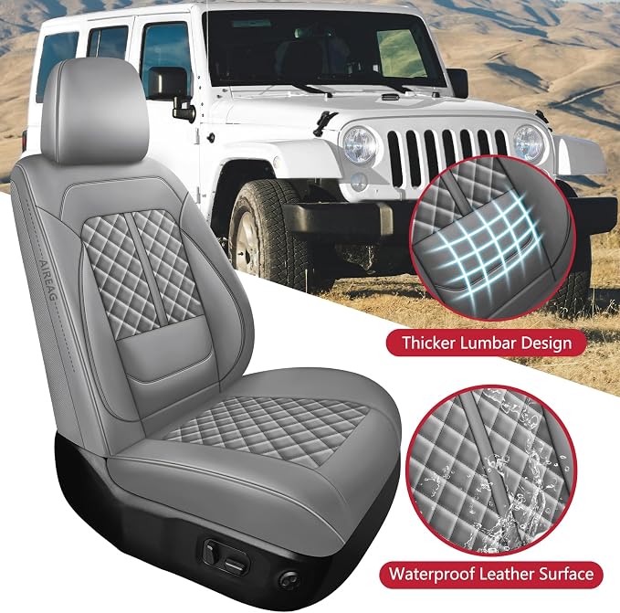NS YOLO Wrangler Seat Covers 2007-2017,Custom Fit for Jeep Wrangler JK JL 4 Door Unlimited Sahara/Sport/Rubicon X 392 Willys,Waterproof Faux Leather and Lumbar Support (Grey, Full Set-5 Seats(07-17))